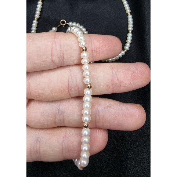 Vintage Late 90s 10K Gold Freshwater Pearl Necklace & Bracelet Set - Picture 5 of 6